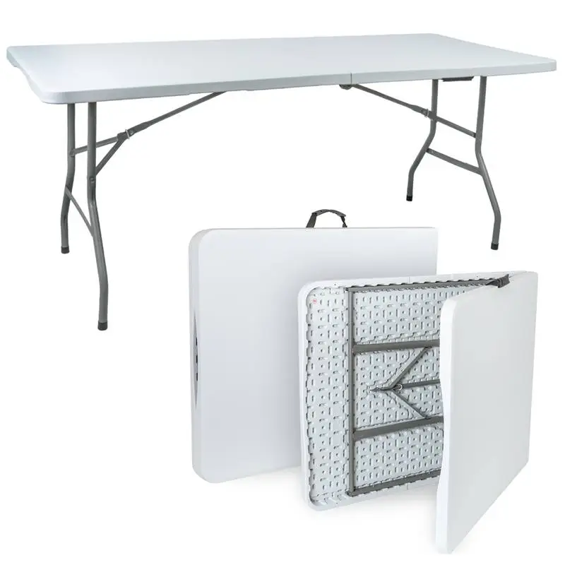 Hopfällbart bord, campingbord, trädgårdsbord, 180x74x74 cm plast, stål, VOSS.garden Fynd